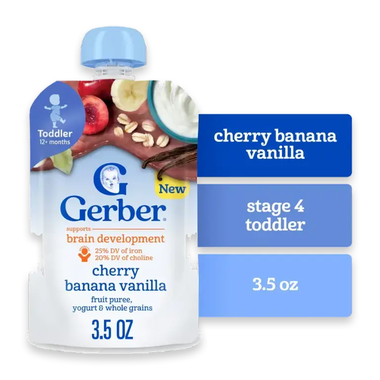 Toddler Food Cherry Banana Vanilla Puree Pouch Fruit Yogurt & Whole Grain