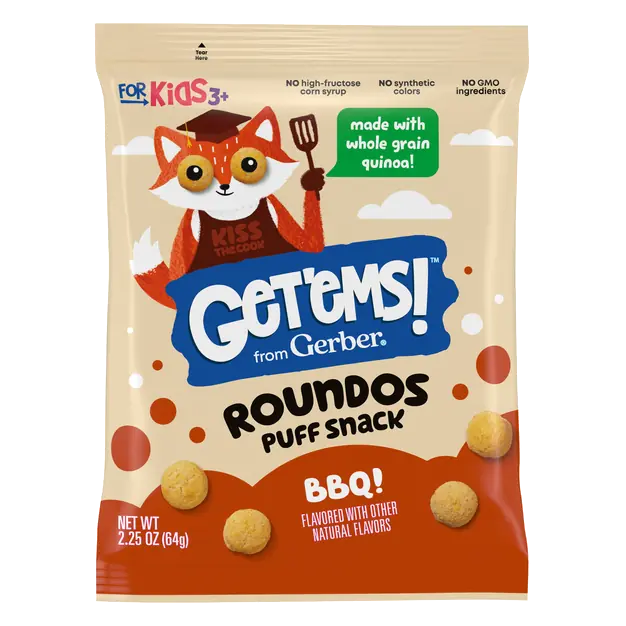 from Gerber BBQ Roundos Puff Snack Made with Whole Grain Quinoa