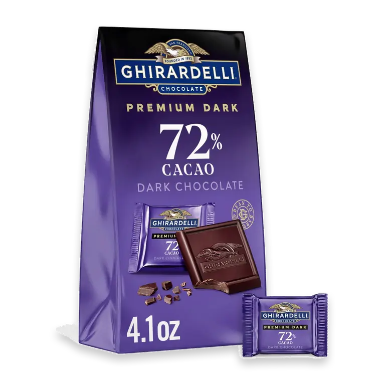 PREMIUM DARK 72% Cacao Dark Chocolate SQUARES Candy Bag