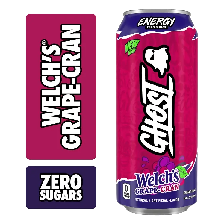 GHOST Energy Drink Welch's Grape-Cran, 16oz Single: Sugar-Free, Gluten-Free, Vegan