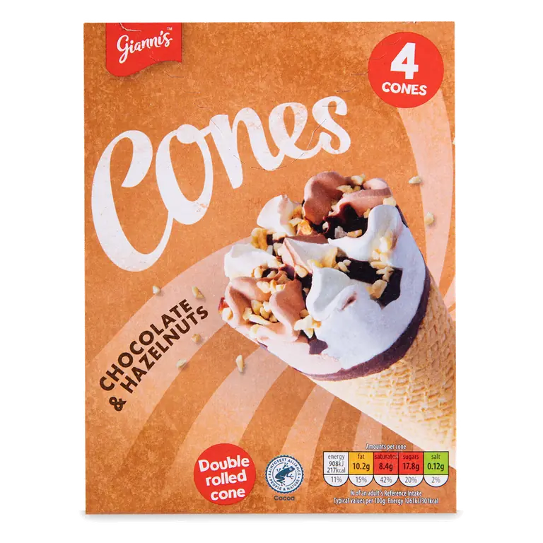 Chocolate & Hazelnuts Ice Cream Cones 4 Pack