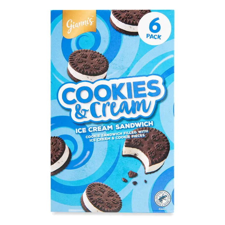 Cookies & Cream Ice Cream Sandwiches 6 Pack