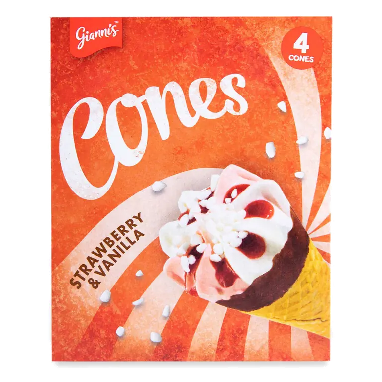 Strawberry & Vanilla Ice Cream Cones 4 Pack