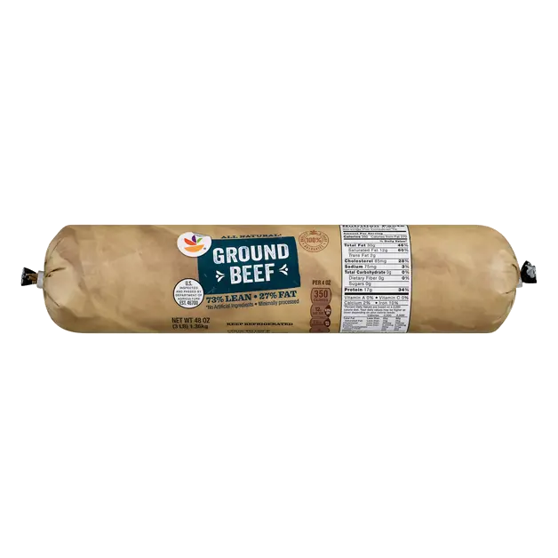 All Natural 73% Lean 27% Fat Ground Beef Roll Fresh