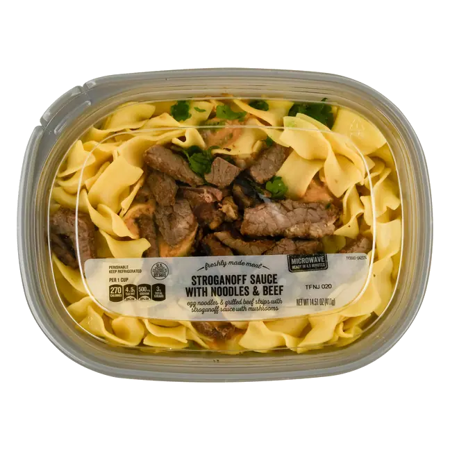 Freshly Made Meal Stroganoff Sauce with Noodles & Beef