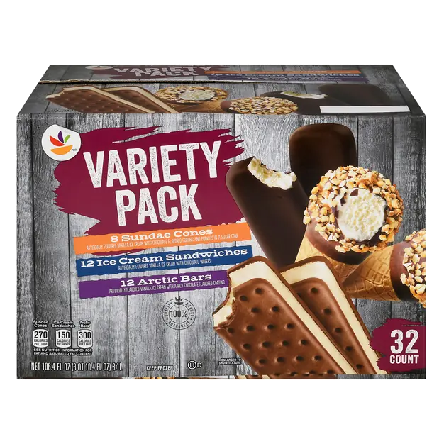 Ice Cream Variety Pack Cones Sandwiches & Arctic Bars - 32 ct