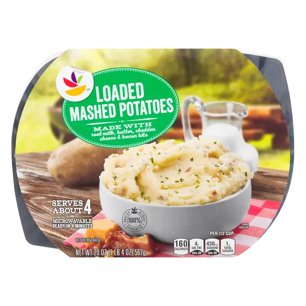 Mashed Potatoes Loaded with Cheddar Cheese Bacon & Chives
