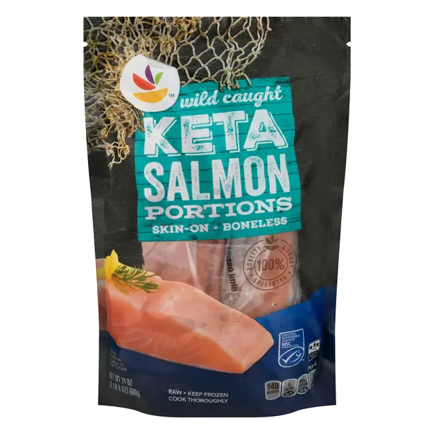 Wild Caught Boneless Skin-On Keta Salmon Portions Frozen