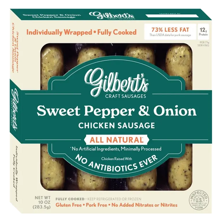Gilbert's Craft Sweet Pepper & Onion Chicken Sausage, 10oz