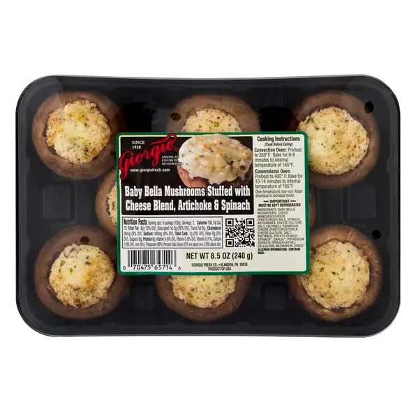 Stuffed Baby Bella Mushrooms Artichoke Spinach & Cheese Blend