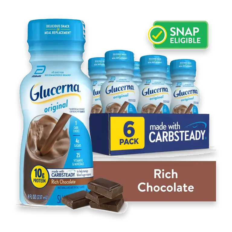 Original Diabetic Protein Shake, Rich Chocolate, 8 fl oz Bottle, 6 Count