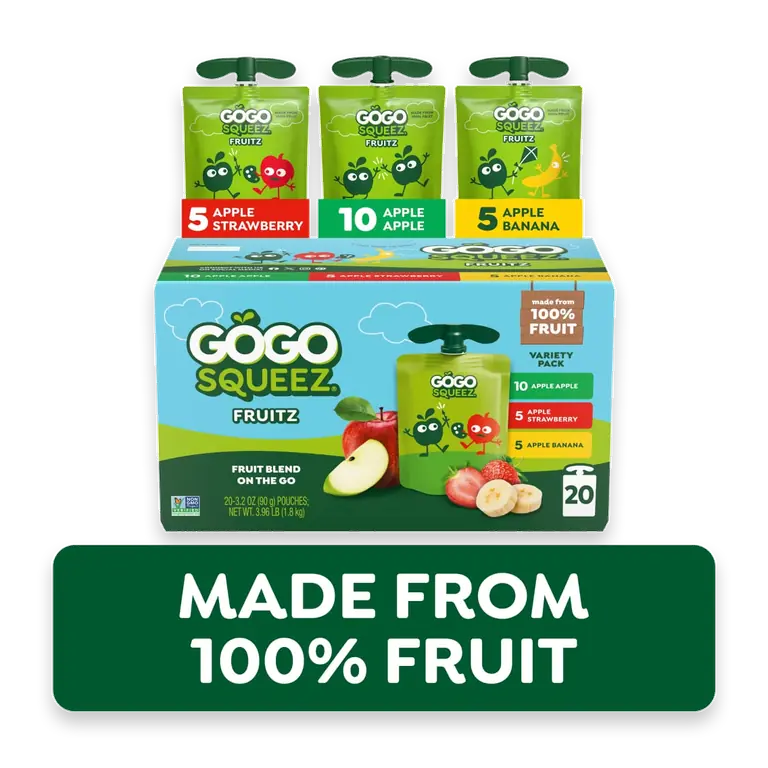 Apple/Banana/Strawberry Applesauce & Fruit Puree Variety Pack, 3.2 oz (20 Pack)
