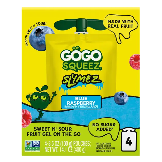 GoGo Squeez Blue Raspberry Slymez 4 - 3.5 oz Pouches