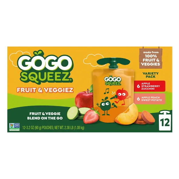 Fruit & Veggiez Peach & Strawberry Applesauce Pouches- 12 ct