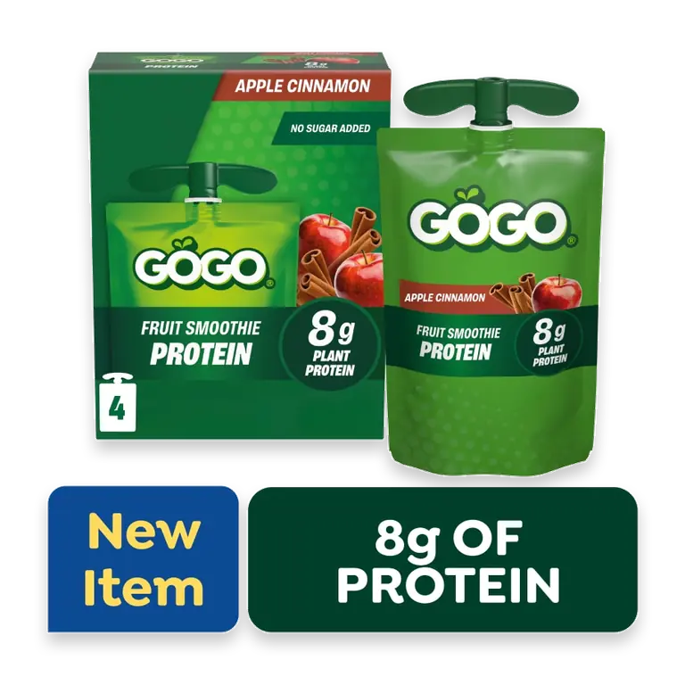 GOGO 8g Protein Apple Cinnamon Fruit Smoothie On The Go Pouches , 3.75 oz (4 Pack)