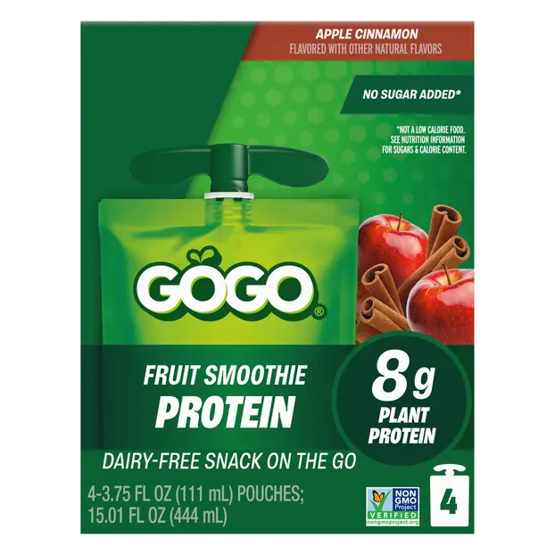 GoGo Apple Cinnamon Protein Fruit Smoothie - 4 ct