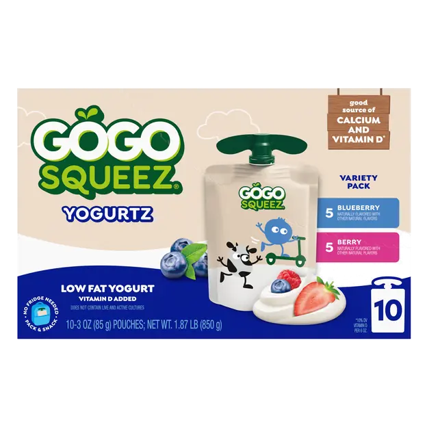 Low Fat Blueberry & Berry Yogurtz on the Go Pouches - 10 ct
