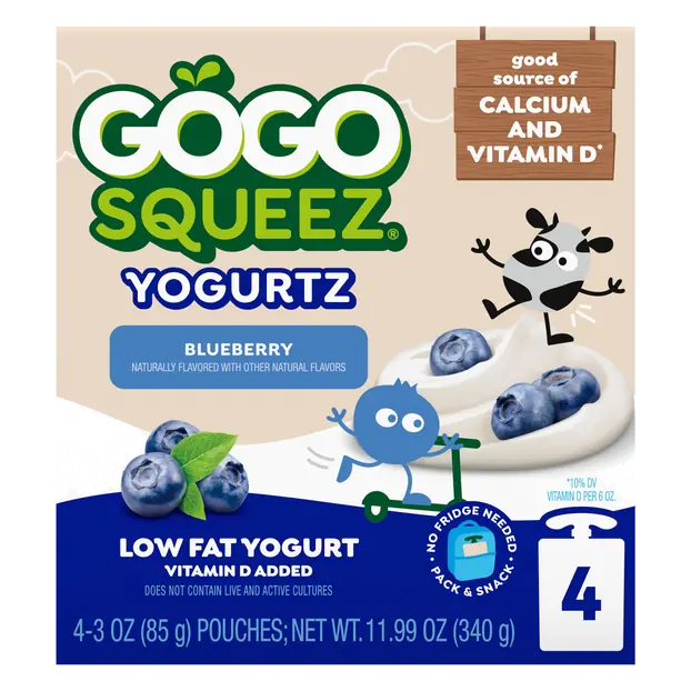 Low Fat Blueberry Yogurtz on the Go Pouches - 4 ct