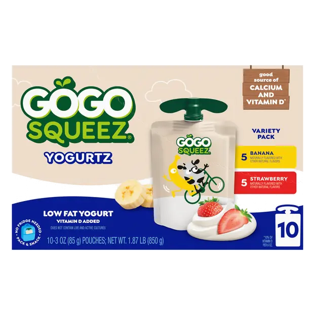 Low Fat Strawberry & Banana Yogurtz on the Go Pouches - 10 ct