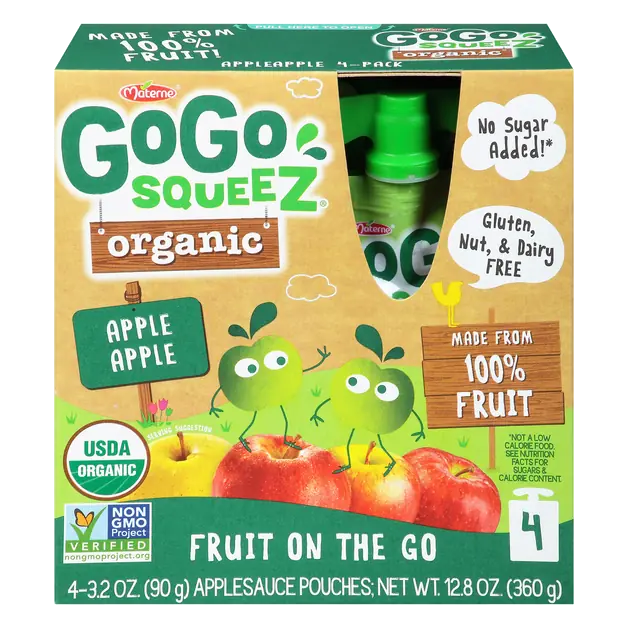 Organic No Sugar Added Apple Apple Applesauce Pouches - 4 ct