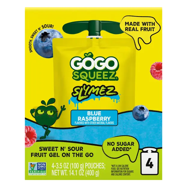 Slymez No Sugar Added Blue Raspberry Fruit Gel Pouches - 4 ct