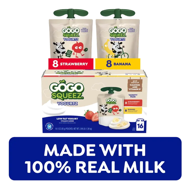 yogurtZ Low Fat Strawberry and Banana Yogurt Snack Pouches