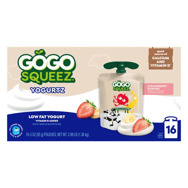 YogurtZ Low fat Strawberry Banana Yogurt Pouches - 16 ct