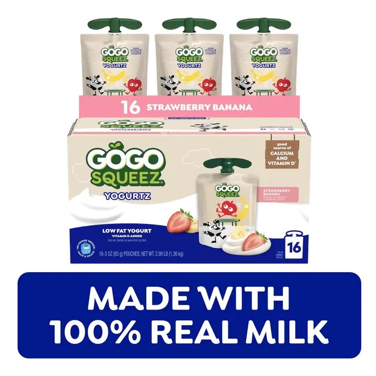 yogurtZ Low Fat Strawberry Banana Yogurts Snack Pouches