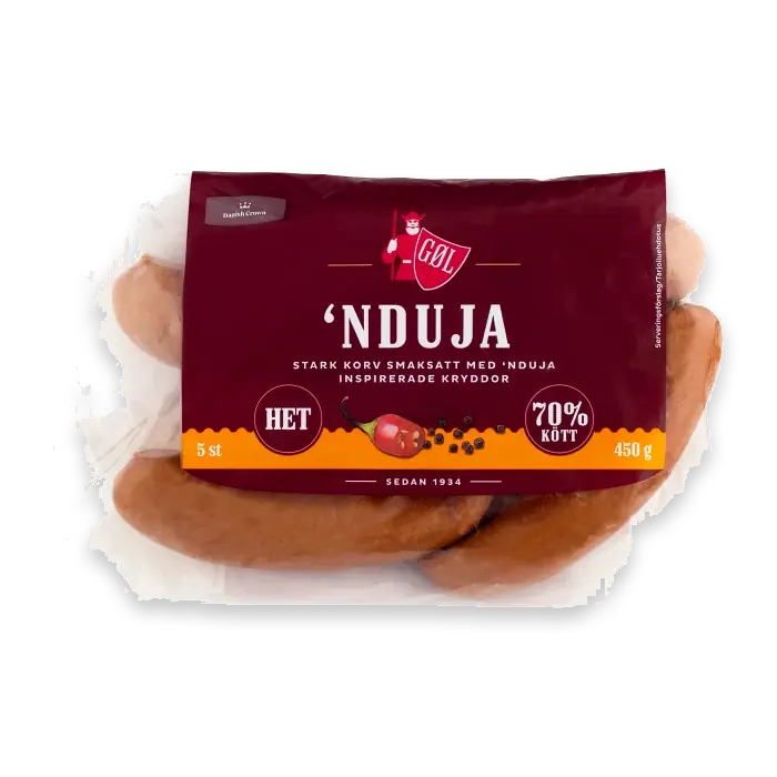 Grillkorv 'Nduja Het 70% Kötthalt 450g