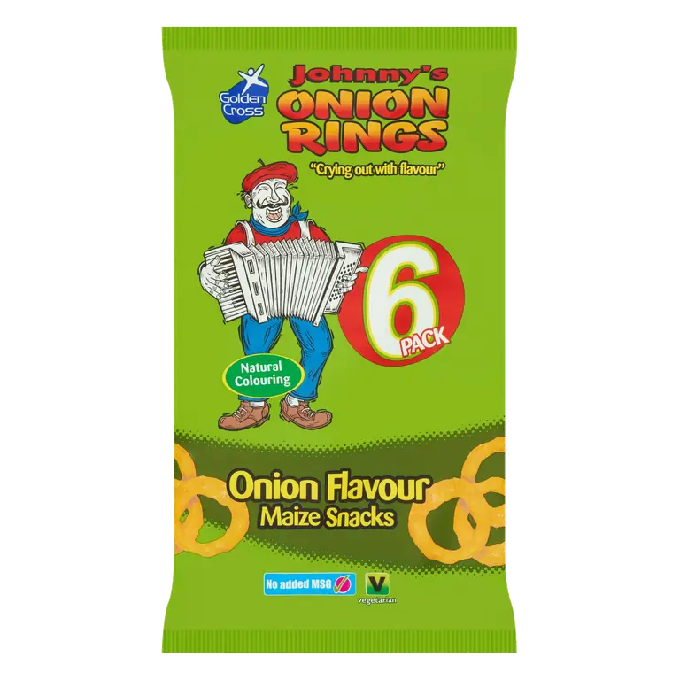 Golden Cross Johnny's Onion Rings Onion Flavour Maize Snacks 6 x 12g