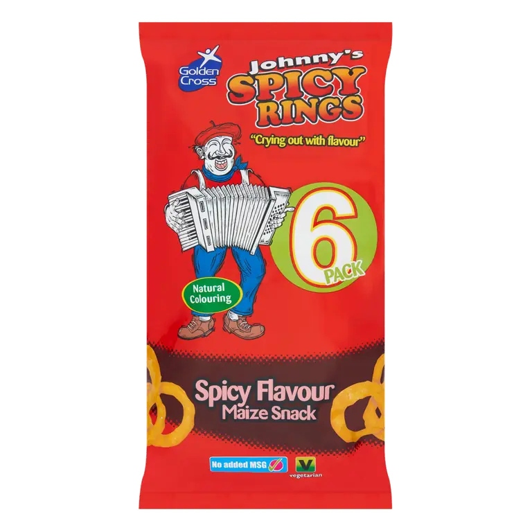 Golden Cross Johnny's Spicy Rings Spicy Flavour Maize Snack 6 x 12g