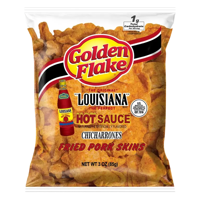 Golden Flake Louisiana Hot Sauce Fried Pork Skins, 3oz