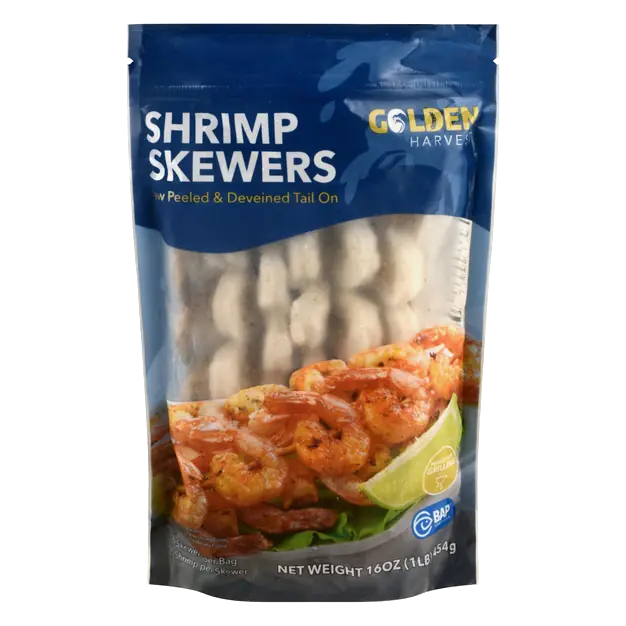 Raw Peeled & Deveined Tail On Shrimp Skewers Frozen