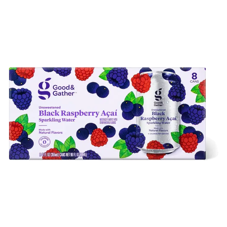 Black Raspberry Acai Sparkling Water - 8pk/12 fl oz Cans - Good & Gather™