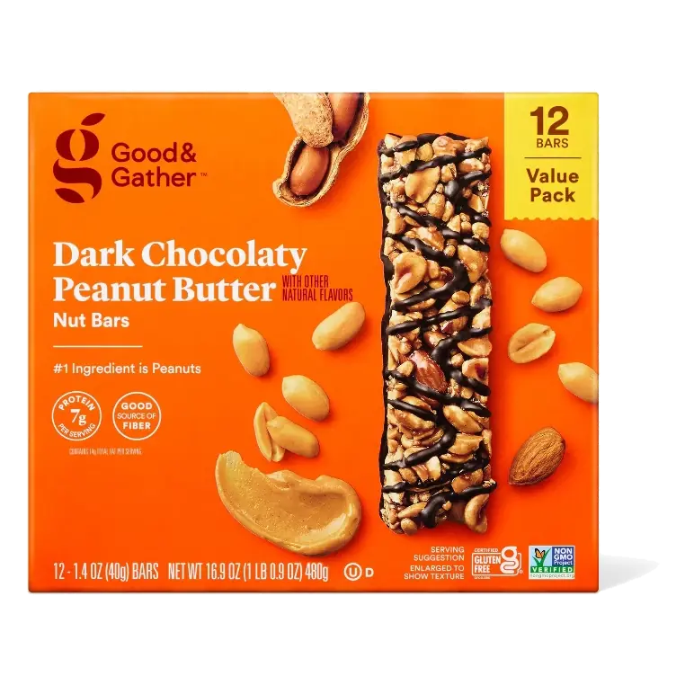 Dark Chocolaty Peanut Butter with Other Natural Flavors Nut Bars - 7g Protein - 16.8oz/12ct - Good & Gather™