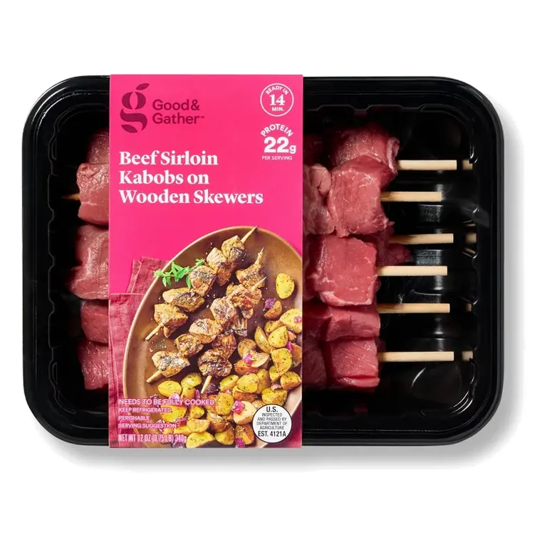 Fresh Beef Sirloin Kabobs on Wooden Skewers 12oz/6ct - Good & Gather™