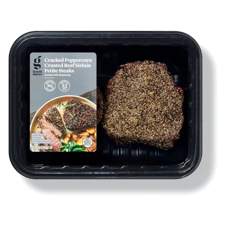 Fresh Cracked Peppercorn Crusted Beef Sirloin Petite Steaks - 16oz - Good & Gather™