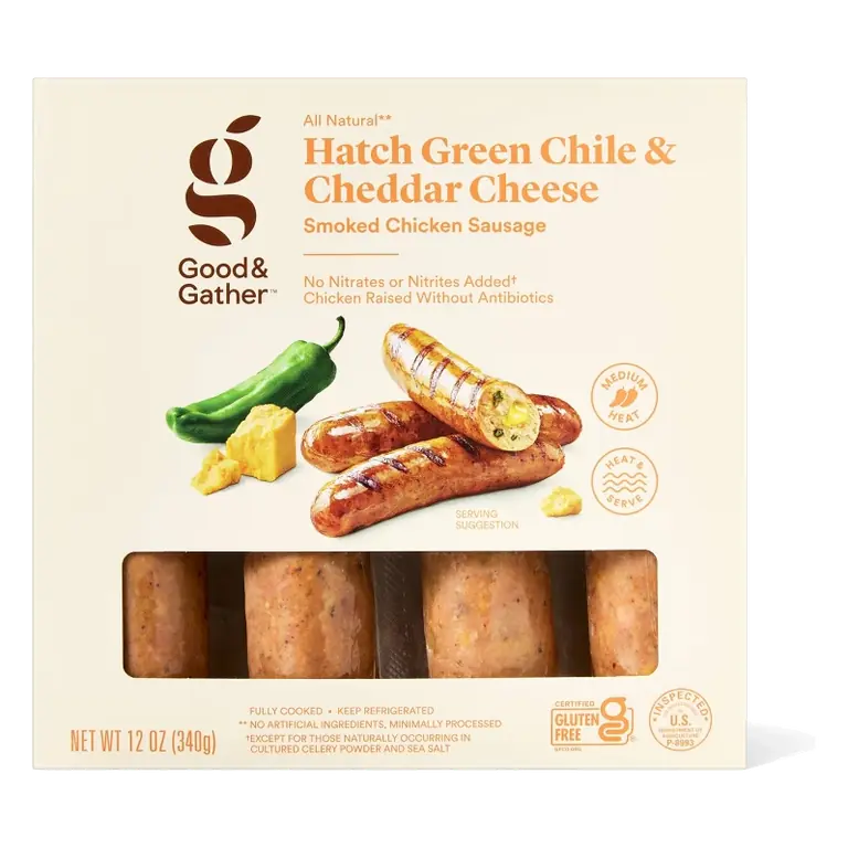 Hatch Green Chile & Cheddar Cheese Smoked Chicken Sausage - 12oz - Good & Gather™