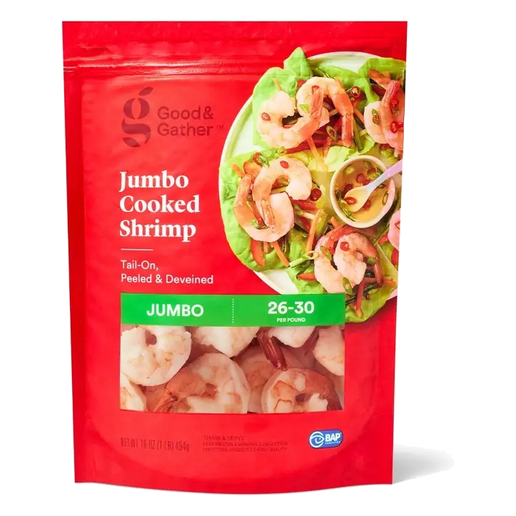 Jumbo Tail On Peeled & Deveined Cooked Shrimp - Frozen - 26-30ct/16oz - Good & Gather™