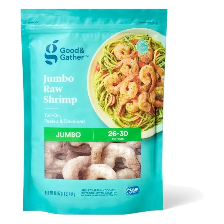Jumbo Tail On Peeled & Deveined Raw Shrimp - Frozen - 26-30ct per lb/16oz - Good & Gather™