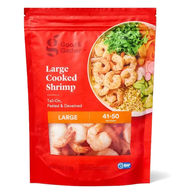 Large Tail On Peeled & Deveined Cooked Shrimp - Frozen - 41-50ct per lb/16oz - Good & Gather™
