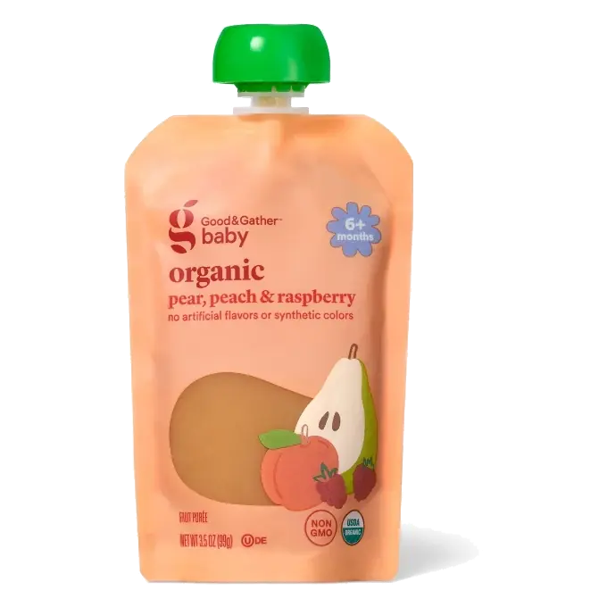 Pear Peach Raspberry Food Pouch Baby Snack - Berry Pink - 3.5oz - Good & Gather™