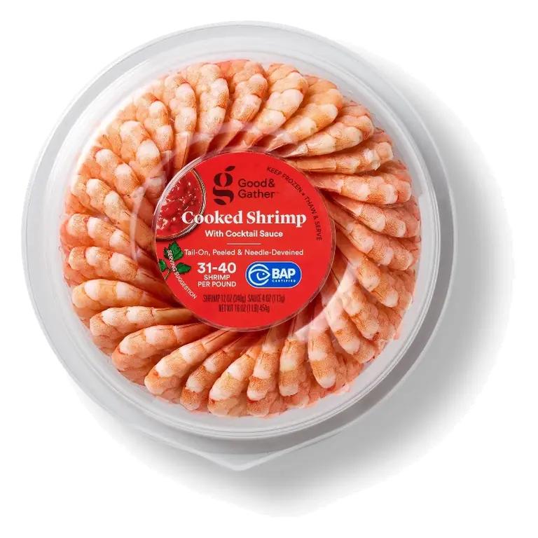 Peeled & Deveined Tail On Cooked Shrimp with Cocktail Sauce - Frozen - 16oz - Good & Gather™