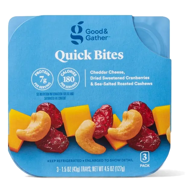 Quick Bites Cheddar Cheese, Dried Sweetened Cranberries & Sea-Salted Roasted Cashews - 4.5oz/3ct - Good & Gather™