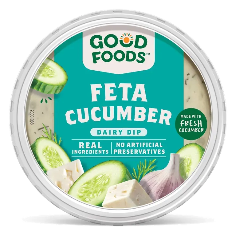 Good Foods Feta Cucumber Tzatziki Dip, 8oz: Certified Gluten-Free, No Artificial Colors, No Artificial Flavors