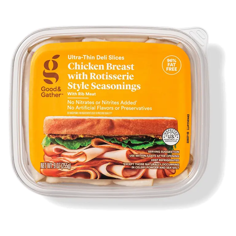 Chicken Breast Ultra-Thin Deli Slices with Rotisserie Style Seasonings with Rib Meat