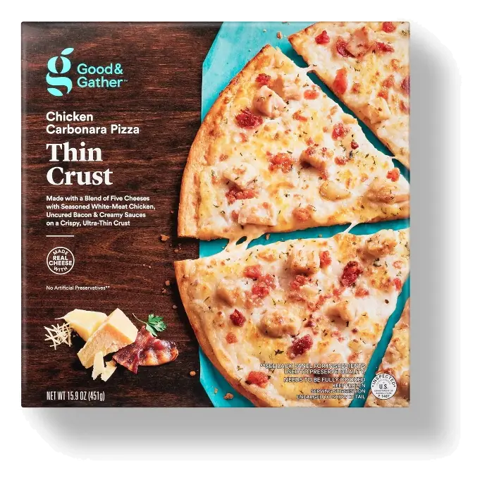 Chicken Carbonara Ultra-Thin Crust Pizza with a Blend of Five Cheeses with Seasoned White-Meat Chicken