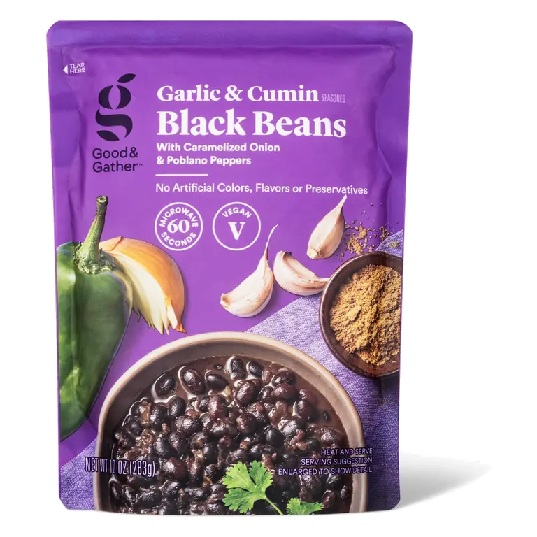 Garlic & Cumin Seasoned Black Beans with Caramelized Onion & Poblano Peppers