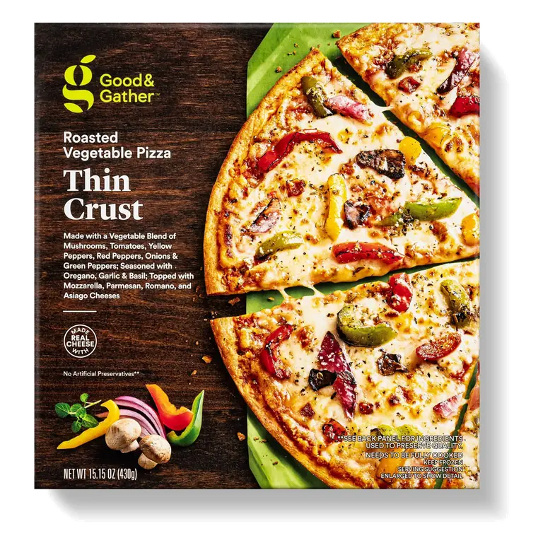 Roasted Vegetable Thin Crust Pizza with a Vegetable Blend of Mushrooms