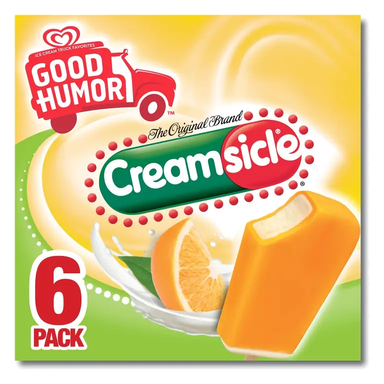Creamsicle Vanilla Flavored Low Fat Ice Cream Bars Coated with Orange Flavored Sherbet
